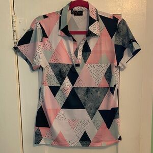 Yatta Golf Pink, Black, White, Light/Mint Green Geometric Shirt